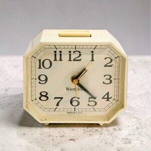 Vintage Westclox Electric Alarm Clock Octagon White MCM Nightstand Works Tested